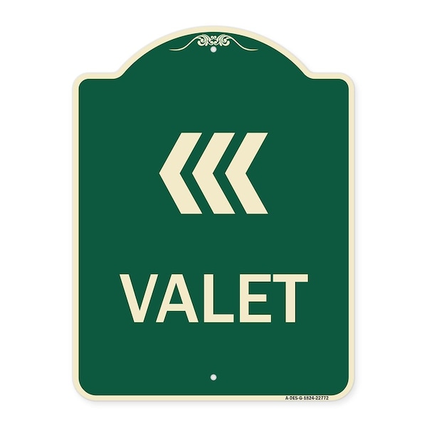 Signmission Designer Series Valet Left Arrow, Green & Tan Heavy-Gauge Aluminum Sign, 24" x 18", G-1824-22772 A-DES-G-1824-22772 - main